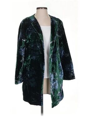 Anthropologie Eva Franco Green Velvet Bloom Floral Car Coat
